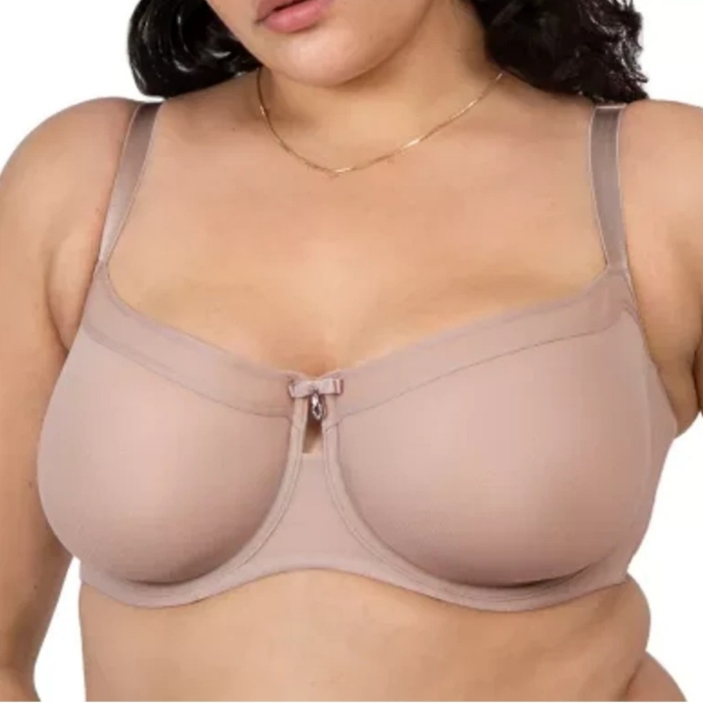 Curvy Couture Sheer Mesh Unlined Balconette Bra 40H Bark Beige 1611 New